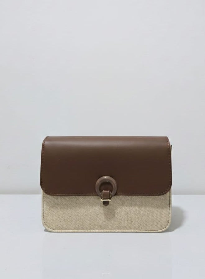 FUMES Beige Women’s Luxury Flap Shoulder Bag with Chain Strap and Magnetic Closure - Image 2